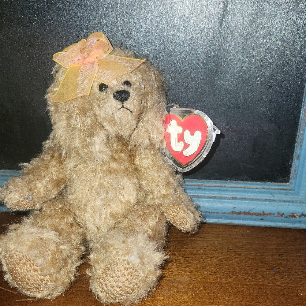 Vintage Ty Attic Treasures Graham Brown Dog Plush Sheer Bow Jointed NWT